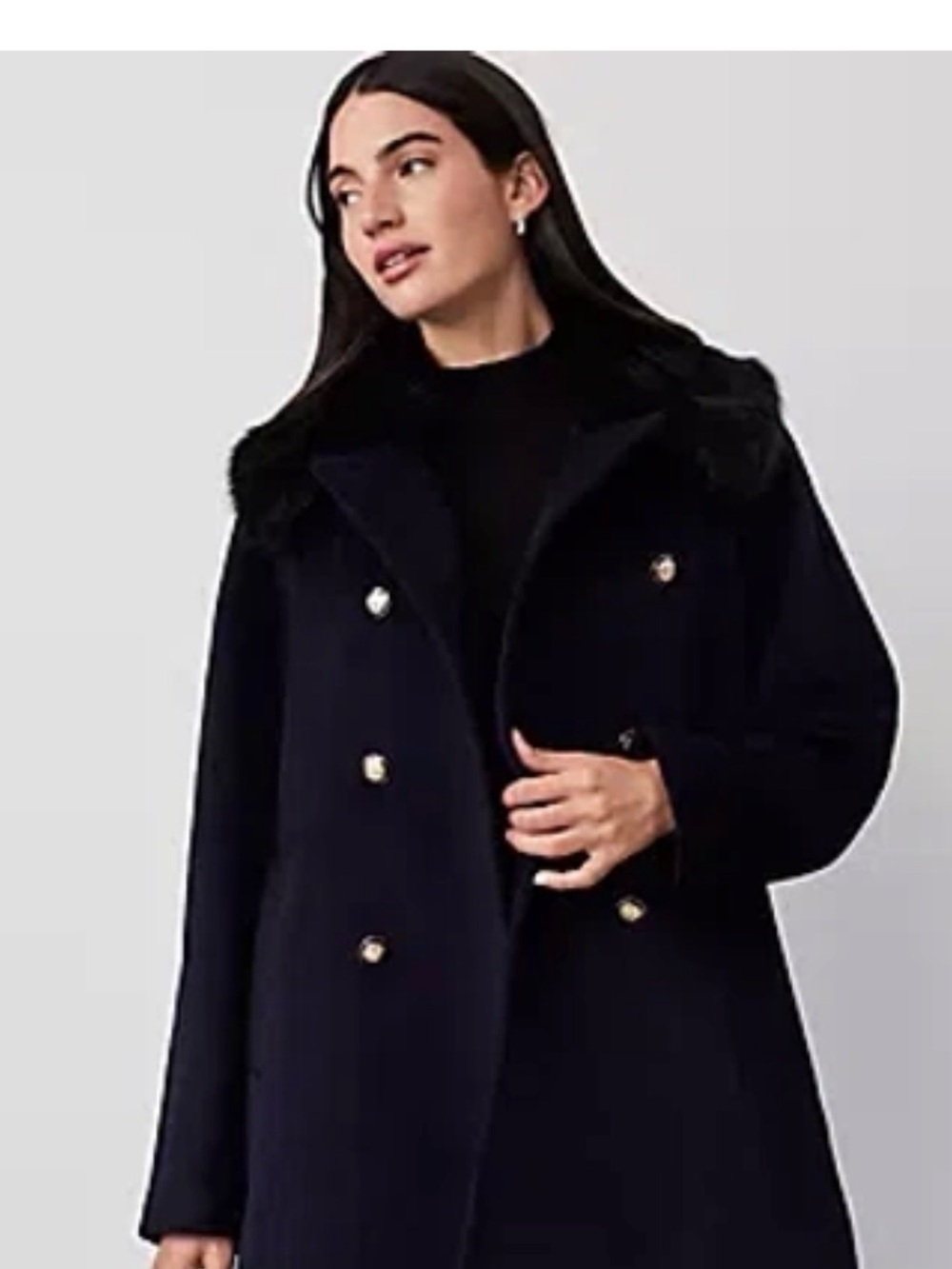 Ann Taylor Navy Double-Breasted Pea Coat with Gold Buttons